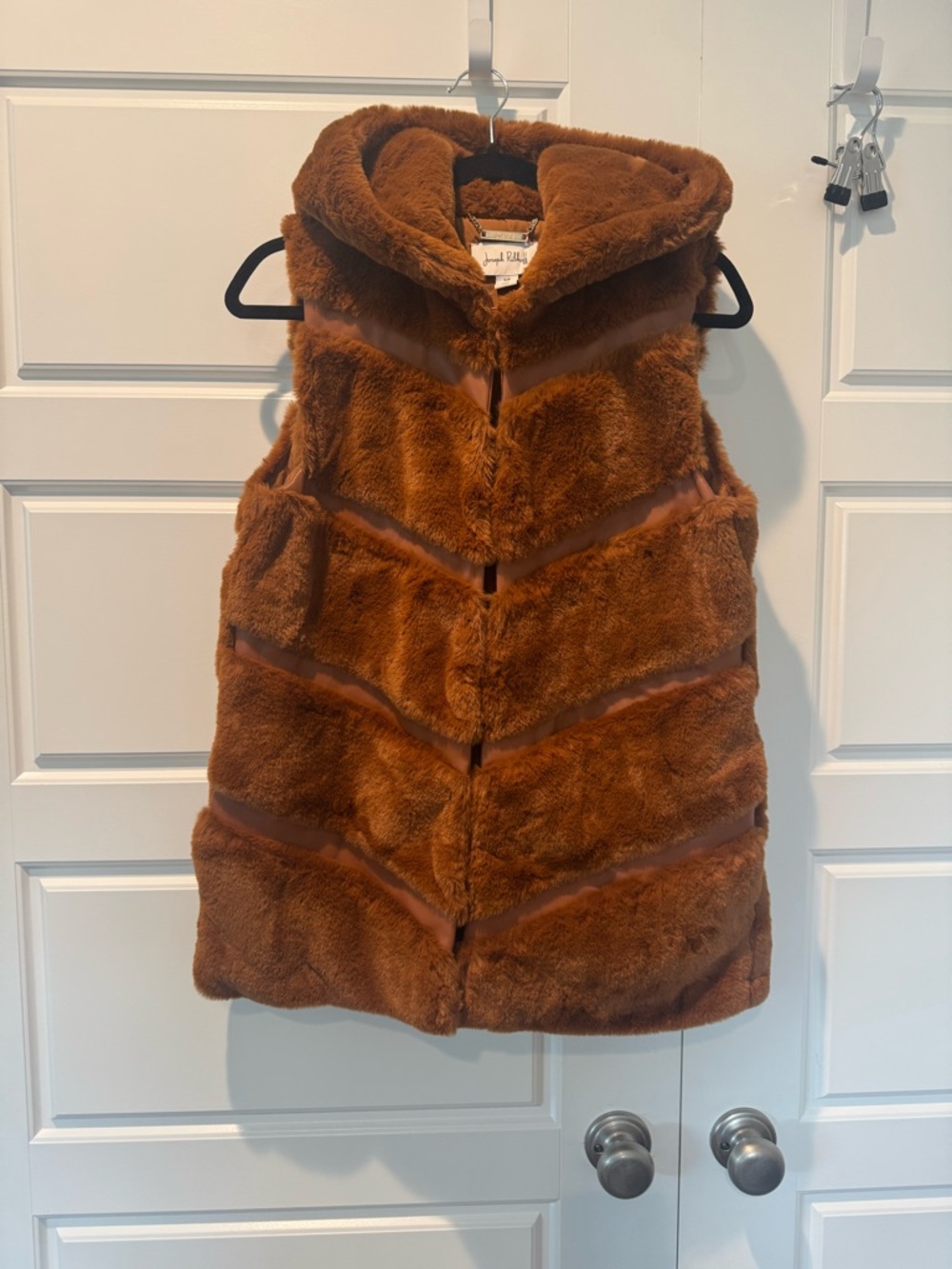 Joseph Ribkoff Faux & Leather Vest Hooded Mob Wife Womens Size Small Oversized